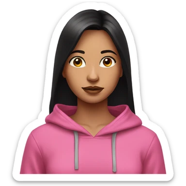 Have a long black hair  girl with intense gaze with pink hoodie  sticker