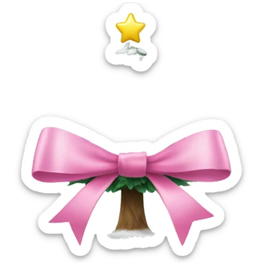 Christmas tree with snow on it, and a pink bow sticker