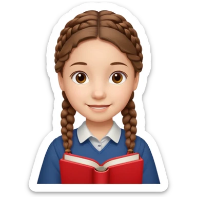 brown braid hair girl kid, student, red book sticker