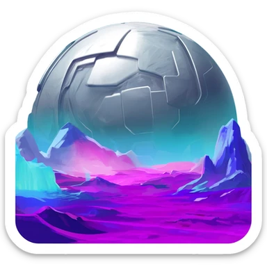 Futuristic silvery cyber planet with glowing cyan and magenta  sticker