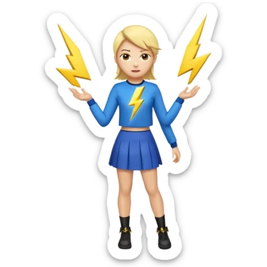 A long sleeve black yellow and blue shirt with a matching skirt the shirt says voltage and has a lightning bolt  sticker