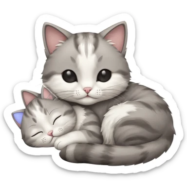 1 grey and white small cat with its eyes closed lying down leaning on its elbow with its paw curled under its head holding it up sticker
