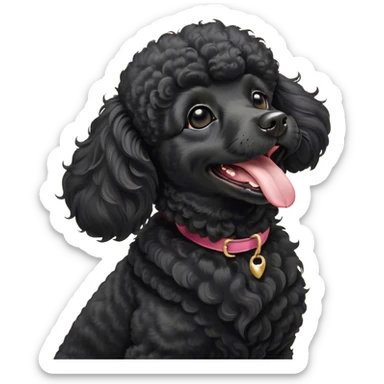 Cinematic Cute Yawning Black Poodle Portrait Emoji, Head tilted slightly with a dramatic, wide-open yawn, displaying a soft, curly jet-black Fur with a refined texture, floppy ears slightly drooping, round dark eyes barely open in drowsy contentment, Simplified yet irresistibly adorable features, highly detailed, glowing with a soft, cozy glow, high shine, relaxed yet expressive, stylized with a touch of whimsy, bright and endearing, soft glowing outline, capturing the essence of a sleepy yet affectionate companion, so drowsy it feels like it could stretch right out of the screen and curl up for a nap! sticker
