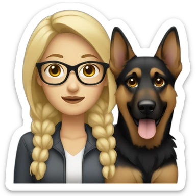 blonde woman wearing glasses with german shepherd sticker