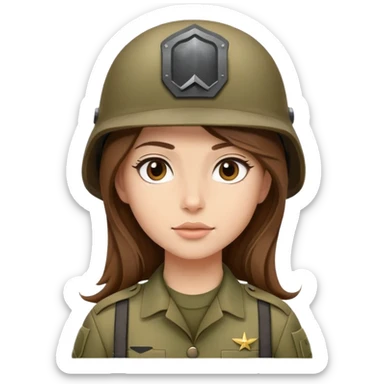 Soldier girl long brown hair army helmet sticker