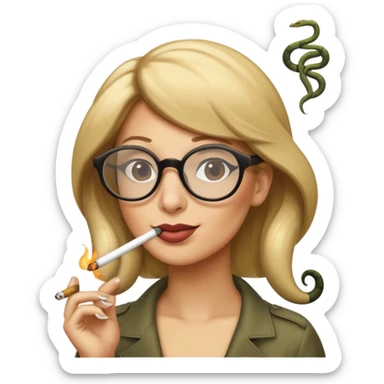 can you create a sneaky bitch SNAKE with big glasses smoking a cigarrette? the SNAKE needs to have dirty blonde hair
can you add a text baloon saying "YADA YADA" - it's a snake emoji sticker