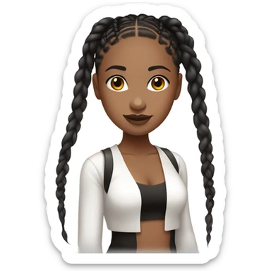 brown skin girl  with black boxed braids, clear lipgloss and white top. sticker