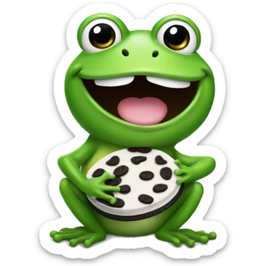 cute frog holding an oreo cookie smiling sticker