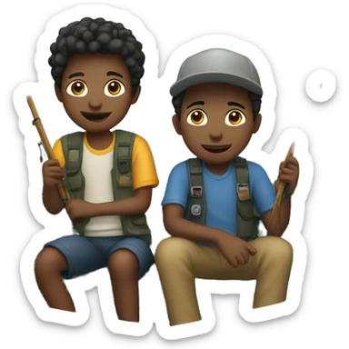 two boys on a fishing boat sticker