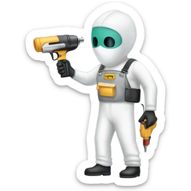 Guy in a paint suit using a spay gun to paint a car sticker