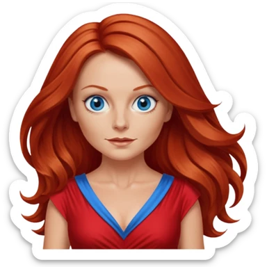 Geri Halliwell with red long hair, blue eyes, red outfit sticker