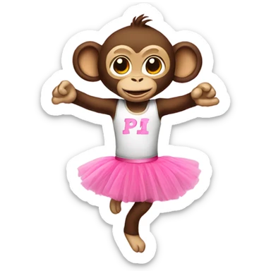 A monkey wearing a pg tops t shirt and a pink tutu sticker
