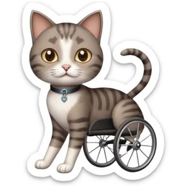 full body small short hair dark brown and white cat with hazel eyes walking in a wheelchair for cats sticker