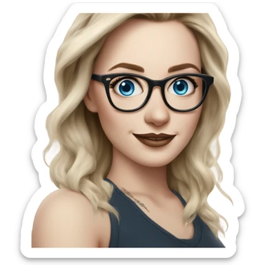 Hyper Realistic Balayage pale beautiful tattooed woman with glasses and blue eyes happy  sticker