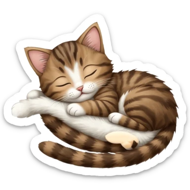 dark brown tabby and white kitten sleeping whilst in funny positions stretched out and  upside down sticker