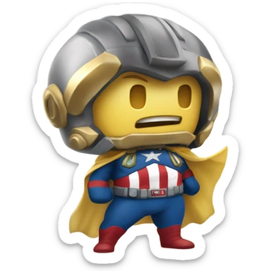 super herói similar ao capitão américa, mas com referência a "desconto", tendo o símbolo dourado do cifrão de dinheiro no peito sticker