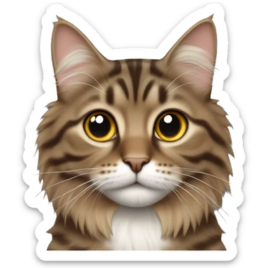Long hair brown tabby cat no ears sticker