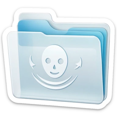 A simple icon of a transparent white plastic folder, minimal and clean, with rounded corners, subtle translucency, soft shading, and a small self-care, skincare, routine documents symbol on the front sticker