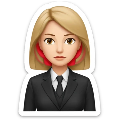 serious business woman in her forties in full suit dark blond hair standing sticker