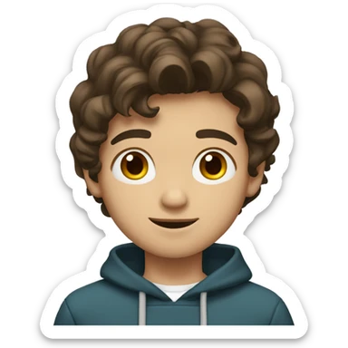 Teenager boy type mexican, White skin, with wavy brown hair (Which go down behind to the nape of the neck), Little bit dezoom sticker
