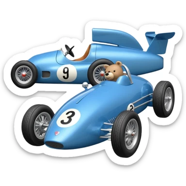  blue and lightly chrome Antique-looking shopping cart sized race car for teddy bear with custom aero body and rear wing  sticker