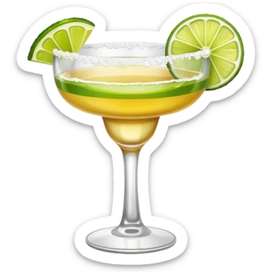 Margarita – glass with salted rim, lime wedge, cold drink sticker