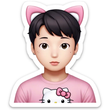 Jungkook with hello kitty top sticker