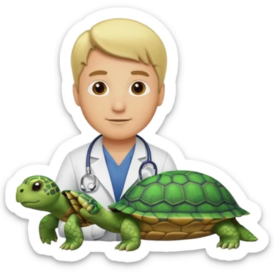 blonde man veterinarian with turtle sticker