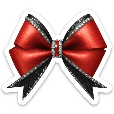 cheer bow that’s red and black with rinestones and a crown on it  sticker