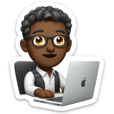 white skin product designer sitting with macbook sticker