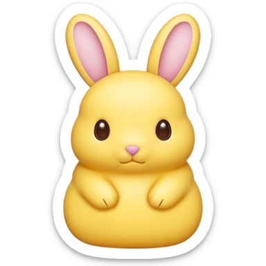 peeps bunny all yellow with three brown dots for eyes and nose no hair no pink sticker