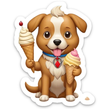 Dog on the beach with an ice cream cone  sticker