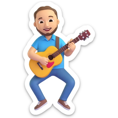 Ruben Blades emoji, playing guitar, casual shirt, joyful expression sticker