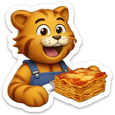 Garfield eating lasagna in a Italian restaurant sticker