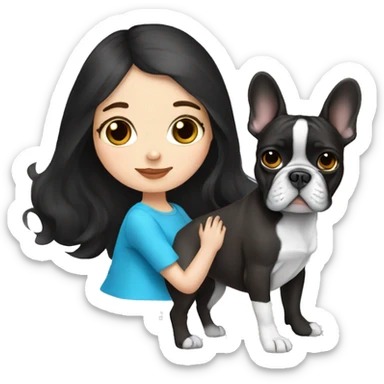 Girl with dark hair and Blue eyes Kissing french Bulldog dark sticker
