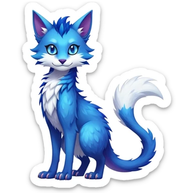 Kawaii dark colorful edgy fantasy ethereal feline-vernid-sergal-fursona animal creature with a tufted tail full body sticker