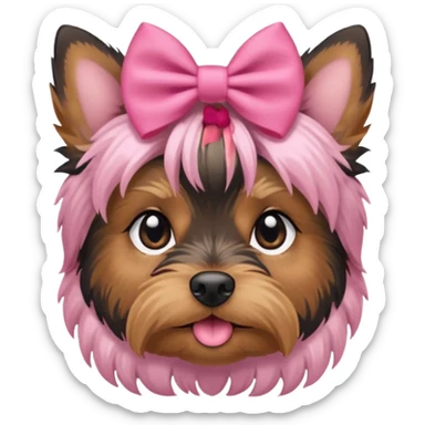 yorkshire terrier dog wearing a small pink bow on top of her head sticker