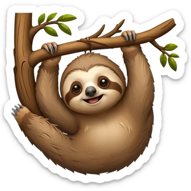 cute sloth hanging from a tree branch sticker