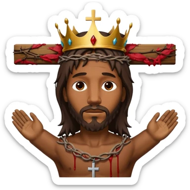 African American Jesus Christ bleeding hanging on wooden cross with crown of thorns on his head sticker