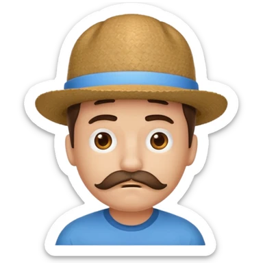 Crie um emoji de um menino de boné cabelo pro lado triste e bigode sticker