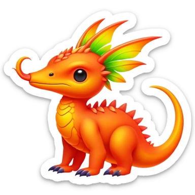 Tropical futuristic lush warm-colored neon Fakémon-Fionbri-creature sticker