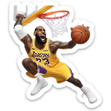 LeBron James in a Lakers uniform dunking sticker