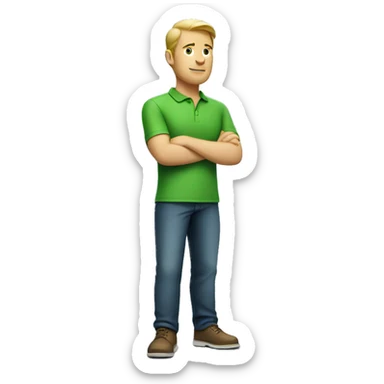 white man wearing apple green polo shirt while crossing his arms sticker