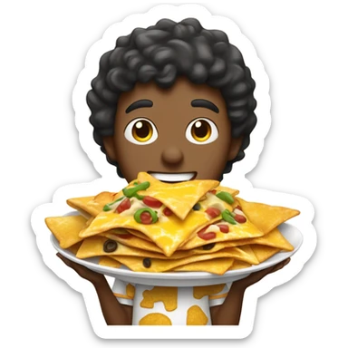 Boy holding nachos and cheese sticker