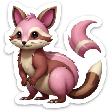 Rare realistic brown-scaled pink, white beige edgy badass epic pretty beautiful handsome gorgeous aesthetic colorful vibrant Vernid-Furret-Linoone-Amaura-species-Fakemon-creature by LiLaiRa, random markings, (full body) sticker