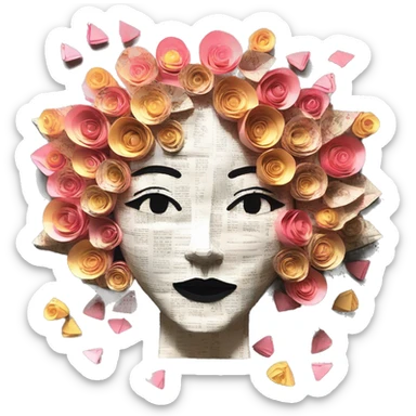  lady face made of 420 origami newspaper roses hemp leaves lantern fairy lights burning paper flowers in hair  sticker