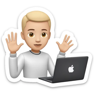 Online course, dark laptop screen with a person emerging teaching something. Lesson, video course, semi 3D emoji style sticker