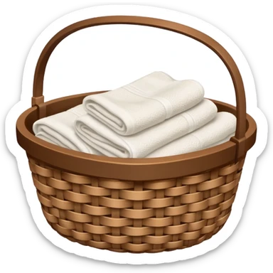 A woven Brown basket with fresh washed linen, white towels  sticker