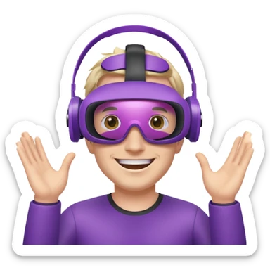 white male with a purple VR headset, smiling sticker