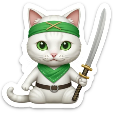 un gato blanco con reeferencia a roroa zoro sticker